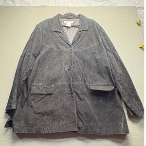 Jessica Holbrook Womens 3X Black Suede Leather Jacket Button Front Lined Coat